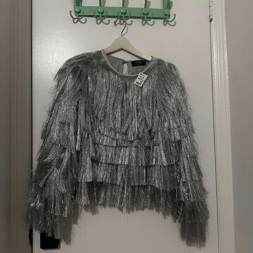 AKIRA Metallic Fringe Top
